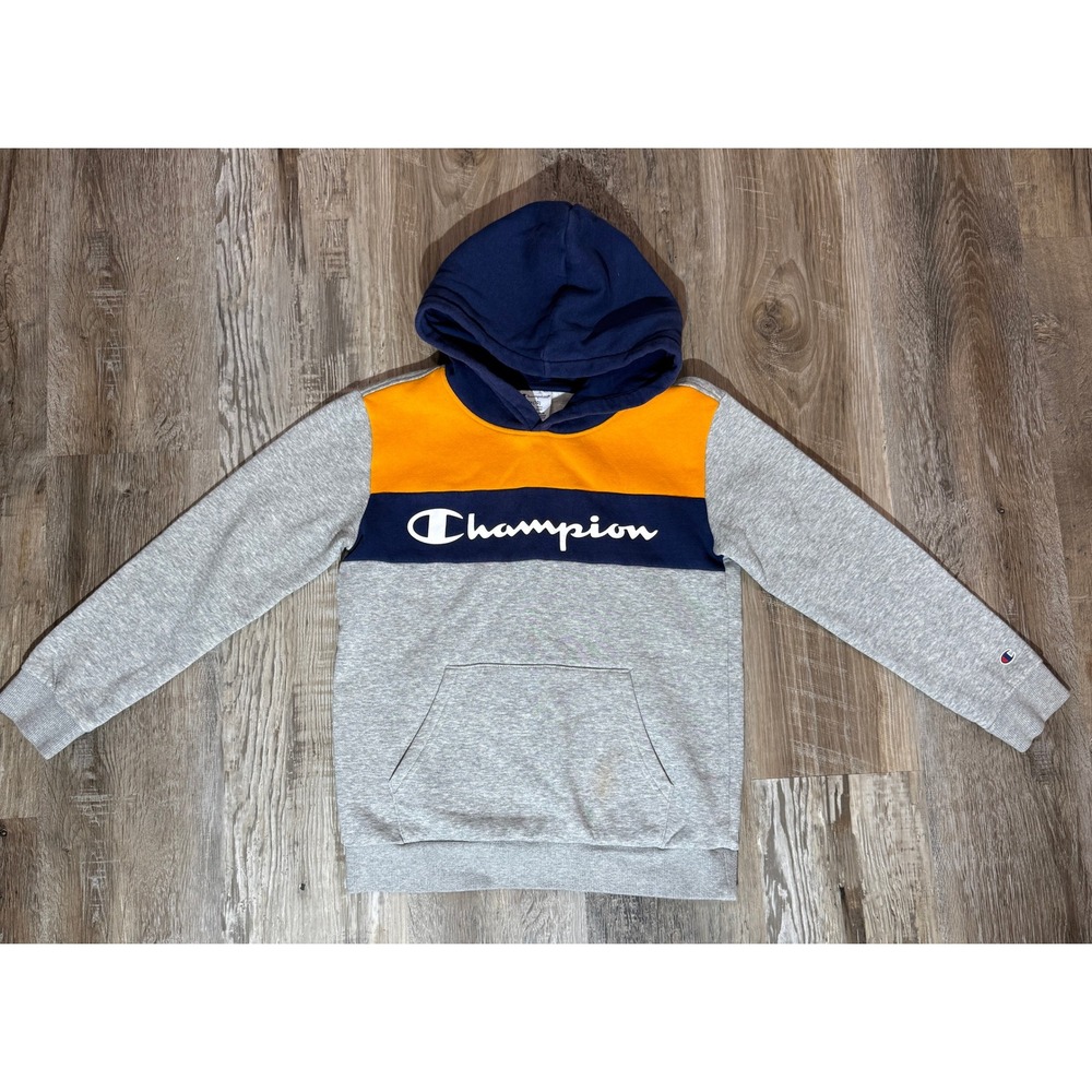 Champion Kids Colorblock Hoodie and Joggers Tracksuit Set Grey Orange Navy M 10